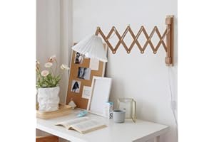 LOGT Kinkiet kryty drewno vintage z włącznikiem i wtyczką E27 wysuwany kinkiet z kablem 2,5M lampa nożycowa retro kinkiety do czytania regulowana lampka nocna do sypialni z abażurem z tkaniny,Wood color