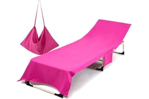 Morbuy Schonbezug für Gartenliege - Frottee Liegenauflage Garten Mikrofaser Sonnenliege Handtuch mit 3 Taschen, Einfarbig Handtücher für Schwimmbäder, Strände, Gartenhotels (75x215cm, Rosa)