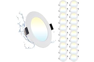 Grebeam 20 Pack LED Recessed Downlights, 5W, IP44 Bathroom & Kitchen Ceiling Spot Lights, 3CCT Adjustable (3000K/4000K/6000K), Fits 75-90mm Holes