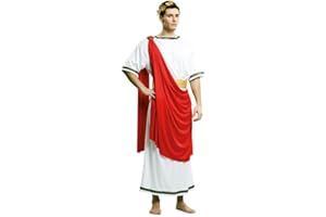 My Other Me - Disfraz César Emperador Romano para Hombre, talla M-L. Incluye túnica blanca con ribetes dorados, toga roja, cinturón dorado y corona de laurel. Ideal para Carnaval y Teatro