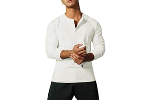 YCHNAIM Męskie Slub Henley T-shirty na co dzień koszulka z długim rękawem miękki komfort regularny krój