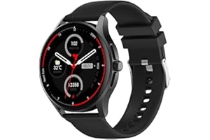 Knauermann Neo (2024) Schwarz Rund - Gesundheitsuhr Smartwatch - EKG + HRV Funktion - BT Bluetooth - Schlafapnoe - Blutdruck - Silikonband Schwarz, 14-24