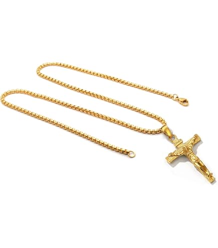 Jesus Christ H+C Jésus Christ Croix Crucifix Pendentif Collier Unisexe Pour L'homme Femmes - Acier - Couleur Argent - Avec 60CM Chaîne Croix Homme