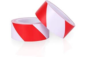 YTBUBOR Hazard Warning Tape Red and White 2 Pack 50mm x 20m PVC Safety Tape Marking Barrier Tape Adhesive Tape