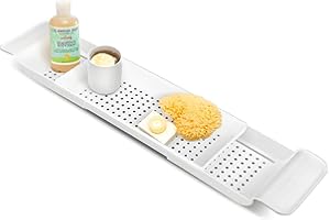 MorNon Badewannenablage Badewannenbrett Badewannenregal Tablett Badewanne Regal Skalierbar Seifenregal Weiß