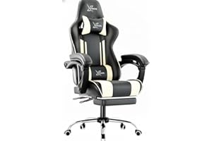 Blisswood Gaming Chair – Ergonomic Video Game Computer Chair with Footrest, Headrest & Lumbar Support, Height-Adjustable High Back Reclining PC Racing Gamer Chair for Adults – White/Black