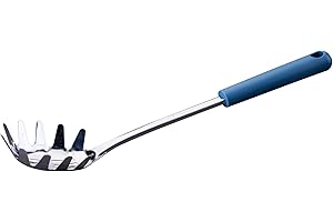 Fackelmann Cuillère à spaghetti Essential en acier inoxydable avec poignée ergonomique bleu foncé, idéale pour les spaghettis et les linguines, passe au lave-vaisselle