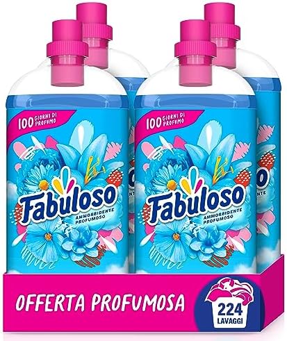 Fabuloso Ammorbidente Concentrato Profumato Fresco Mattino 4x1,25L | Bucato Morbido e Profumato per Settimane* | Fragranza Attivata dal Movimento | Rende i Capi Più Facili da Stirare** | 224 Lavaggi