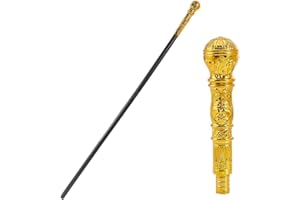 GORGECRAFT Bastón Victoriano de Halloween Accesorio para Cosplay Bastón Vintage 146cm Cetro Punk de Plástico Antiguo con Pomo Superior Dorado Varita de Realeza Juegos de Simulación Eventos Temáticos