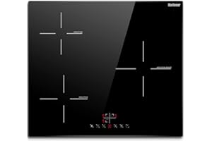 Karinear 3 Feux Plaque de Cuisson Induction Encastrable avec Commande Tactile, Fonction Boost, Minuteur, Verrouillage d'enfant, Fil dur, Pas de prise, 5200W, Noi