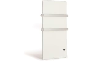 CREATE / WARM TOWL CRISTAL / Portasciugamani elettrico bianco in vetro con Wi-Fi, 600 W, telecomando, doppio gancio, display LED, timer settimanale e 24 ore, connettività App, protezione IP34