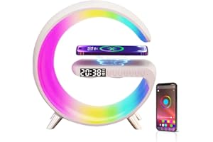 Bammare Lichtwecker mit 15W Wireless Charger, Wake Up Light Smart Wecker Simuliert, APP Steuerung Bluetooth Lautsprecher 16 Mio. Nachtlicht, 256 Lichtmuster 5 Helligkeitsstufe Dimmbare, N69, Weiß