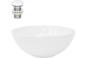 ML-Design Waschbecken aus Keramik in Weiß glänzend Ø 28x11,6 cm inkl. Ablaufgarnitur, Runde Aufsatzwaschbecken ohne Überlauf, Moderne Waschtisch, Waschschale Waschplatz Handwaschbecken, für Badezimmer