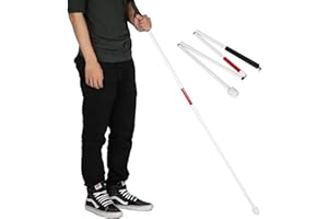 ZJCHAO Blindstock, klappbarer Aluminium Gehstock mit 4 Abschnitten von 127 cm für Blinde, Tragbarer Einstellbare Spazierstöck Wanderstab Wanderstöcke für Damen und Herren, Gehstöcke mit elastischer Kordel