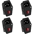 YIXISI 4 PCS AC 250V 10A IEC320 C14 3-in-1 Inlet Module Plug, 3 Pins Inlet Power Plug Socket for 3D Printer, Male Power Connector Socket Screw Mount with Switch & 10A Fuse & Lamp
