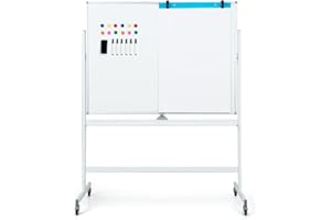 GOPLUS Tableau Blanc Effacable Amovible avec Hauteur Réglable 161-181cm, Tableau Blanc Magnetique Rotatif 360° avec 4 Roue, 1 Effaceur, 12 Aimant, 2 Clip, 6 Marqueur, 25 Papier pour École, Bureau