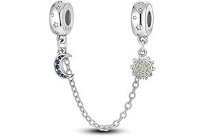 GENERIC M&S Safety Chain Stopper Dog Paw Mother Daughter Travel Sun Star Moon Charm Bead Pendant 925 Sterling Silver Compatible With Pandora Moments & European Bracelet