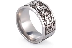 SIPURIS Triquetra Trinity - Anillo de nudo de bruja, nudo celta irlandés, Claddagh, anillo de acero inoxidable, anillo nórdico vikingo para hombres y mujeres