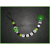 Attache tétine / attache sucette personnalisée Garçon bois et silicone (tête de lapin)