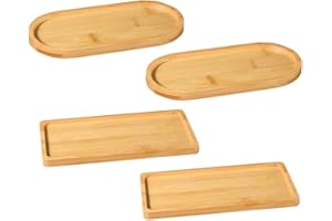 Tucireat Bandeja Bambú Rectangular 4 Piezas Bandeja Bambú Pequeña Bandeja Pequeña de Bambú Ovalada Bandeja Bambu Ovalada Bandeja Madera Bambu Pequeña Bandeja Bamboo Bandeja de Baño de Bambú para Café