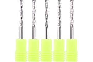 TIMELEE 2 Flutes CNC Router Bits End Mill 5 pcs Up Down Cut Compression Milling Cutter, Solid Carbide CNC Bits with 1/8 inch (3.175 mm) Shank and Cutting Diameter Spiral Bits Tool Sets for Wood MDF Engraving