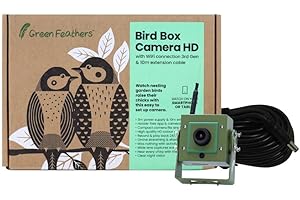Green Feathers WiFi Birdbox Camera, 1080p HD Smart Camera with Recording and Night Vision, Garden Wildlife Camera for Bird Watching, Wildlife Viewing on Phone - 10m Kit