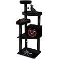 YARUOMY Gothic Cat Tree with Coffin Bed, 160cm Black Cat Tower with Spacious Demon Style Apartment, Cozy Plush Perch, Scratching Posts, Hanging Ball, Multi-level Activities Furniture for Large