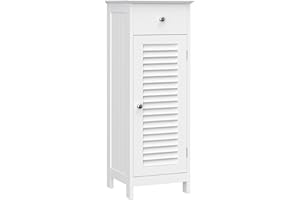 VASAGLE Armario de Baño, Armario de Baño Estrecho, Armario de Almacenaje, Armario Pequeño, con Cajón, Puerta de Persiana, para Baño, Salón, Dormitorio, 30 x 32 x 87 cm, Blanco BBC43WT