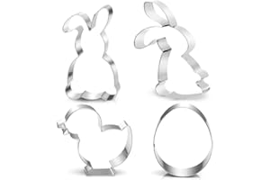 WISHSTAR Formine Biscotti Pasqua Grandi, Stampi per Biscotti Pasquali, Stampo Tagliabiscotti Pasquale, 4pcs Forme Cookie Cutter Pasquale Inox, Coniglio, Uovo, Pulcino