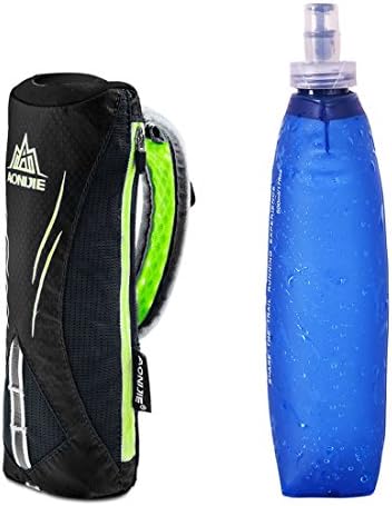 AONIJIEMan and Women Outdoor Sports Marathon Handheld Hydration Pack Bag Hiking Running Hand Hold Bag + 1PCS 500ml Soft Flask, Black+1pcs 500ML Soft flask