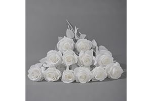 Laelfe 12 Pcs Rose Bianche Finte per Decorazioni, Bouquet Fiori Finti di Rosa con Steli Lunghi, Rose Artificiale per Composizioni di Nozze Casa Giardino Partito Decorazioni Floreali (Bianche Puro)
