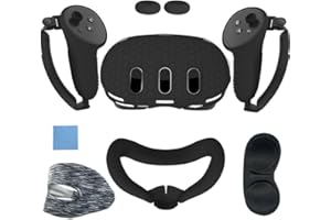 BeisDirect Kompatibel mit Meta Quest 3 Zubehör, VR Shell Cover, Silikon Gesichtsabdeckung mit Ersatz Nasenpad, Quest 3 Controller Grip Cover, Schutzlinsenabdeckung, Augenabdeckung (Schwarz)