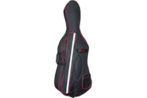 Hidersine CBC Series Padded Soft Cello Case - 1/2 Size - Padded Cello Case Bag with Accessory and Bow Pockets - Carry Straps for easy of use - Black/Red