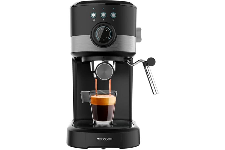 Cecotec Macchina da Caffè Espresso Power Espresso 20 Pecan Pro. 1100 W, Tecnologia ForceAroma da 20 bar, Vaporizzatore Orientabile, Braccio Doppio, Piastra Riscaldatrice per Tazze