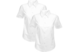ND Sports Girls School Blouses – 2 Pack Short Sleeve Shirts for Ages 2–20 – Easy Iron, Classic Fit, White & Blue Uniform Tops, Lightweight Polycotton for Daily School Wear