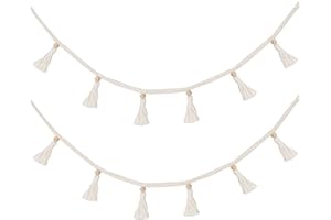 SZETOSY GOODCHANCEUK - Ghirlanda di nappe macramè in tessuto bohémien, con cestino di perline, da appendere alla parete, per camera da letto, cameretta dei bambini, confezione da 2