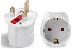 MOBIBAY European to UK Plug Adaptor- 1 Pack Adapter EU to UK,EURO 2 Pin to 3 Pin for Europe Schuko Travel Converter from France, Italy, Spain, Germany to British Adapter- White