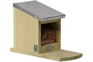 Esschert Design Foderhus, foderstation för ekorrar med metalltak, fällbart lock, utan nötter, ca 12,2 cm x 23 cm x 17,5 cm