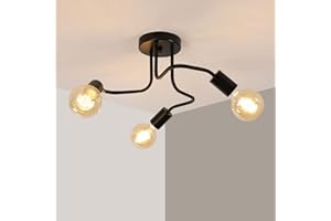 Comely Plafoniera Industriale, Lampada da Soffitto E27, Lampadario Moderna per Cucina Camera da letto Soggiorno, Nero, Dia 42cm (Sans ampoule)