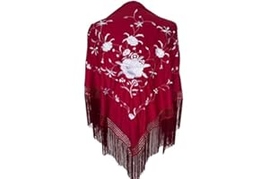 LA SENORITA La Señorita Hiszpański Manton – chusta – chusta na głowę – zielona z białymi kwiatami – rozmiar M