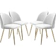 Lot De 4 Chaises Salle à Manger Velours Beige - Assise Rembourrée Ergonomique Métal Doré Stable