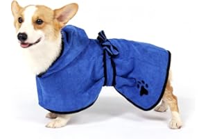 COMFPET Accappatoio per cani, asciugamano ad asciugatura rapida per doccia e bagno per animali domestici, accappatoio con cappuccio per gatti e cani di tutte le razze, buon assorbente, S (blu)