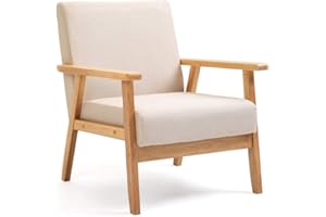 ‎MINGONE Mingone Sessel Gepolsterter Cocktailsessel Skandinavischer Stil Loungesessel Modern Einzelsofa Massivholz für Wohnzimmer Schlafzimmer Beige,64.5x67x73.5 cm