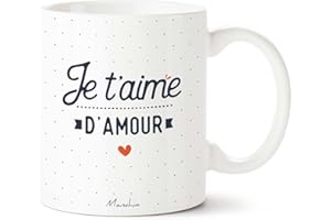 Manahia Mug Couple - Je t'aime d'amour - Imprimé en France - Cadeau Saint Valentin - Imprimé en France - 330 mL, Céramique - Cadeau Femme - Cadeau Homme - Tasse Je t'aime