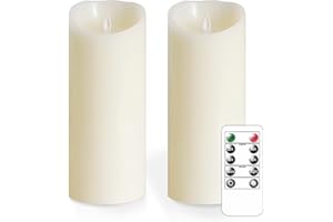 Mavandes Candele LED Tremolanti Senza Fiamma Con Telecomando - 10 x 25CM, a Batteria, Tempistica, Pilastro di Cera Reale, Avorio - Confezione da 2 Elettriche Finte di Lunga Durata