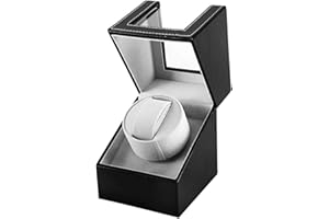 LINGFANSTORE Automatic Watch Winder Box, Luxury Single Watch Winder, Watch Case with Quiet Mabuchi Motor, Battery Operated or Power Supply PU Leather