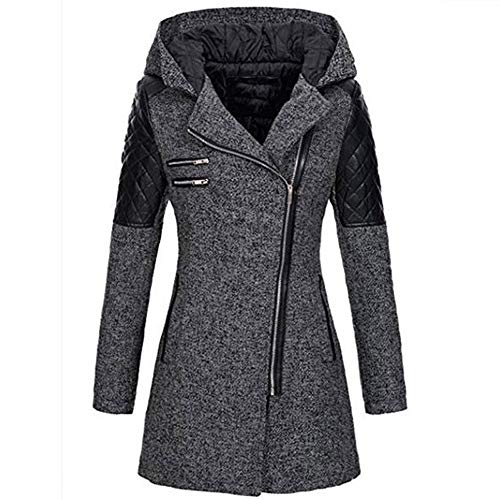 Wool Hooded Zipper Coat Womens Autumn Winter Casual Slim Long