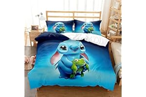 LKFFHAVD Stitch Juegos de ropa de cama con fundas de almohada, ropa de cama 3D, 100 % microfibra, gruesa y suave, adecuada para niños y niñas (135 x 200 cm, 4)