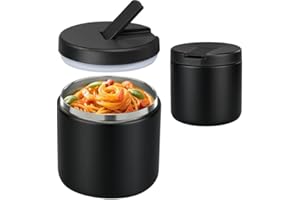 LOGEEYAR Termo para Comida 500ml, Taza Aislada de Acero Inoxidable con Cubrehebillas & Cuello Ancho, Recipiente Térmico Apto para Alimentos Fríos y Calientes Negro