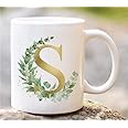 Aastha Imagine Media Media Letter'S Name Initial Alphabet Inspiration Printed Black Inner Ceramic Printed Coffee Mug, Birthday | Anniversary | Best Gift | Hubby. (S), 350 ML